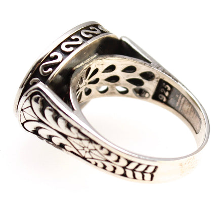 Handcrafted Sterling Silver Farvahar Faravahar Onyx Persian Zoroastrian Ring Size 8.5