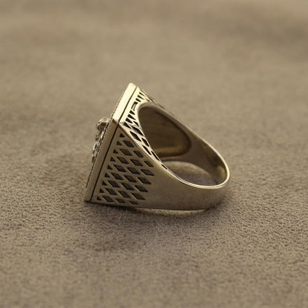 Sterling Silver Pahlavi Shir Khorshid Lion and Son Pahlavi Flag Ring Size 11.5