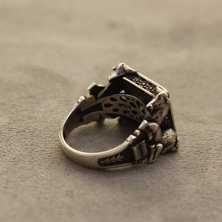 Asoodehdelan Handcrafted Sterling Silver Green Jade Perspolis Ring Size 9.5