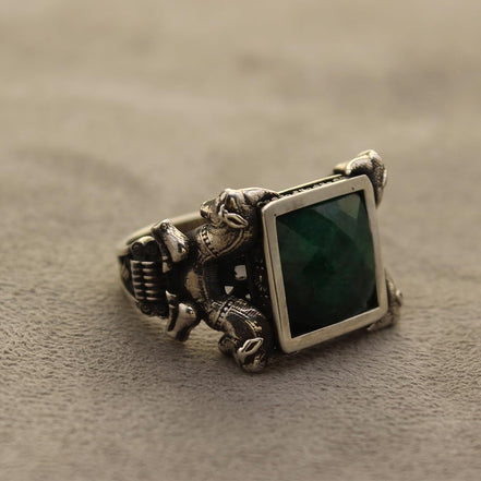 Asoodehdelan Handcrafted Sterling Silver Green Jade Perspolis Ring Size 9.5