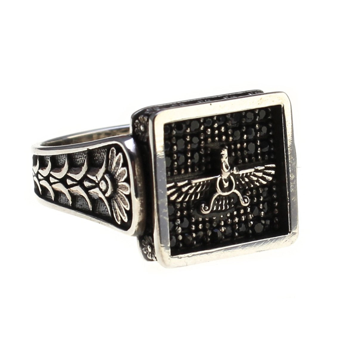 Sterling Silver Farvahar Faravahar Persian Zoroastrian Onyx Ring Size 10