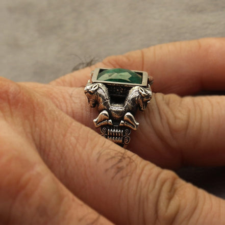 Asoodehdelan Handcrafted Sterling Silver Green Jade Perspolis Ring Size 9.5