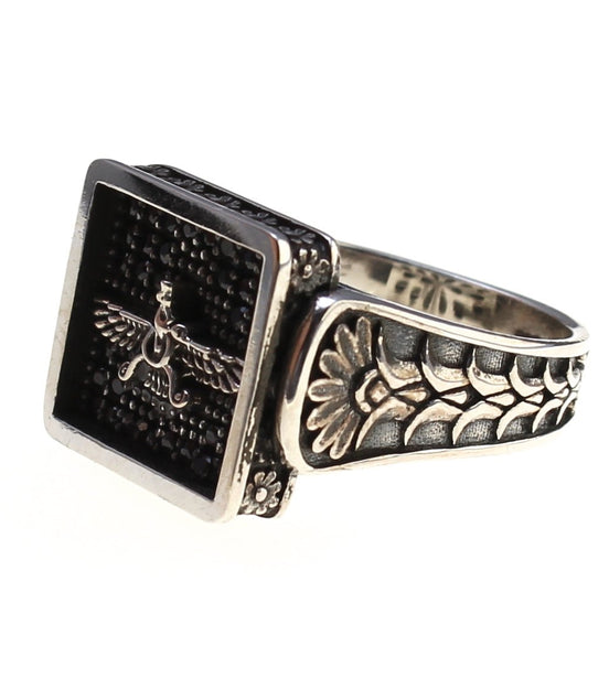 Sterling Silver Farvahar Faravahar Persian Zoroastrian Onyx Ring Size 10