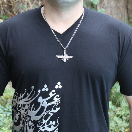 Iranian Large Silver Pt Stainless Steel Farvahar Necklace Faravahar Persian Necklace