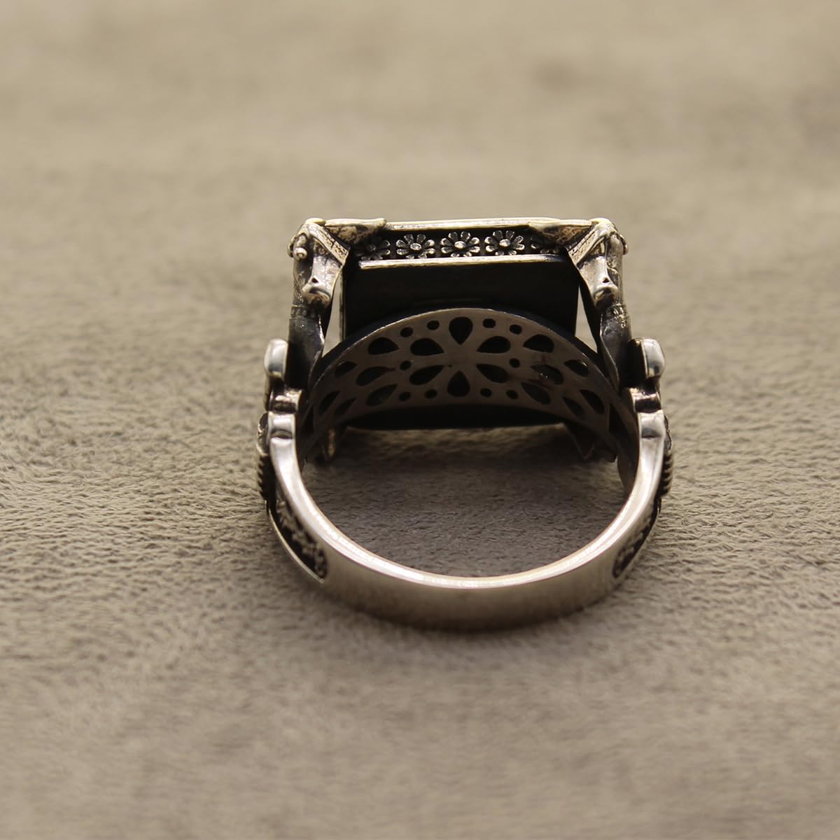 Asoodehdelan Handcrafted Sterling Silver Green Jade Perspolis Ring Size 9.5