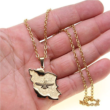 Iran Map Flag Farvahar Necklace Persian Iranian Faravahar Chain Necklace