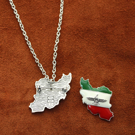 Sterling Silver Farvahar Iran Map Flag Necklace Pendant Gift