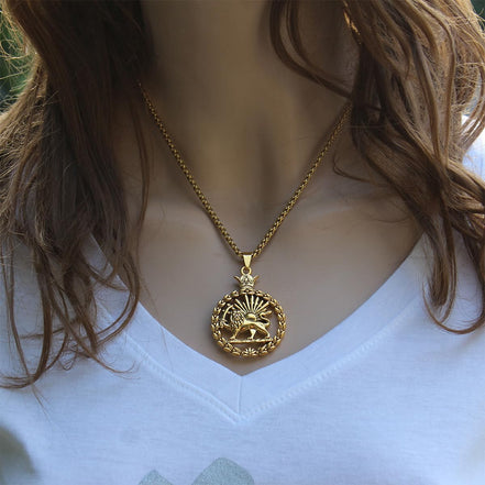 Double Sided Lion and Sun Persian Shir khorshid Pahlavi Necklace Chain