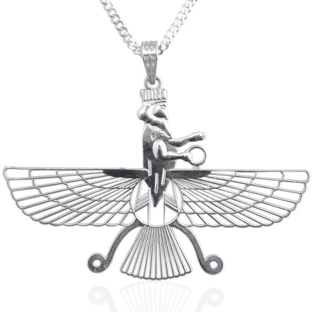 Sterling Silver Double Sided Farvahar Faravahar Necklace Chain Pendant