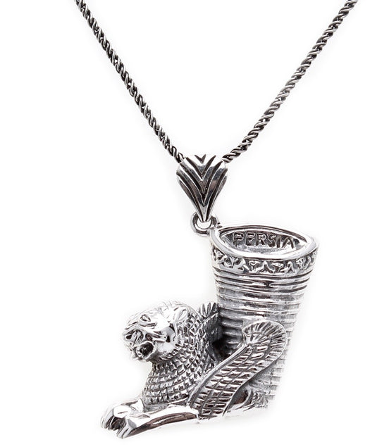 Sterling Siver 925 Persian Winged Lion Riton Necklace Persia Parsi Art Gift