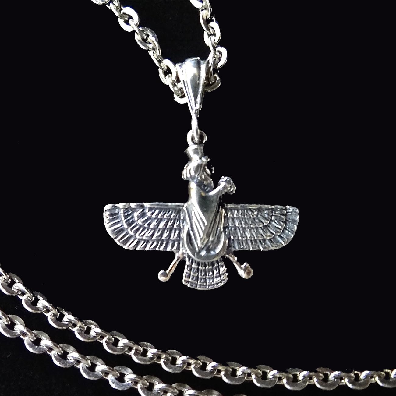 Small Sterling Silver Double Sided Farvahar Faravahar Necklace Chain