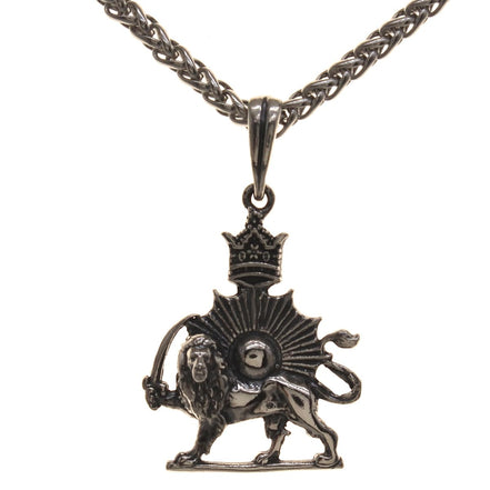 Sterling Silver Lion Sun Shir Khorshid Persian Pahlavi Necklace Pendant