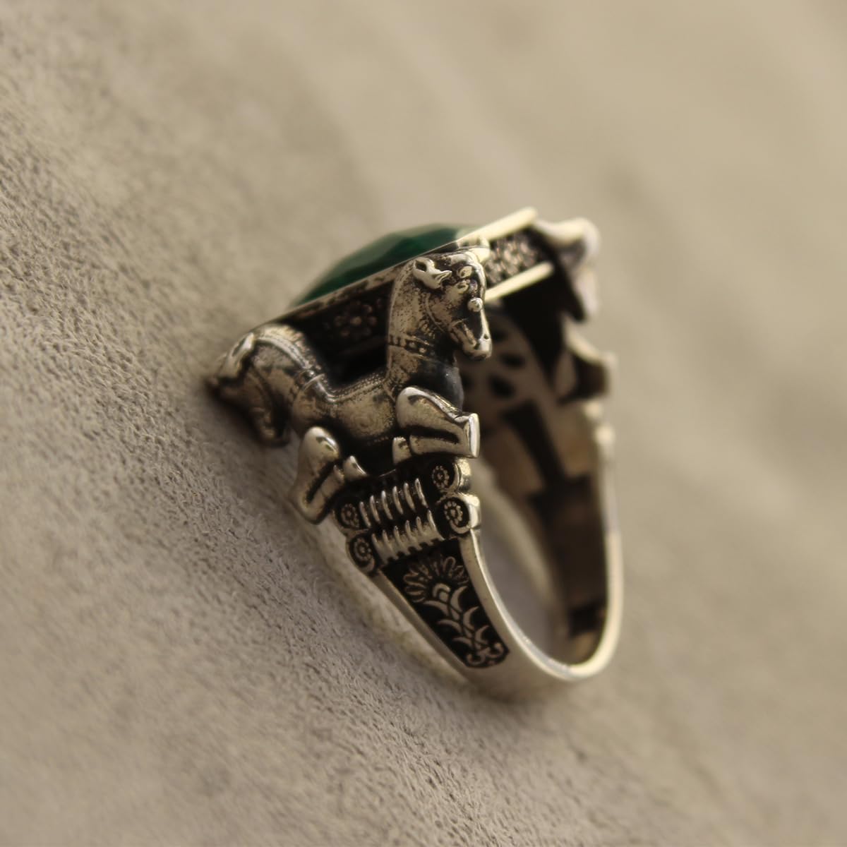 Asoodehdelan Handcrafted Sterling Silver Green Jade Perspolis Ring Size 9.5