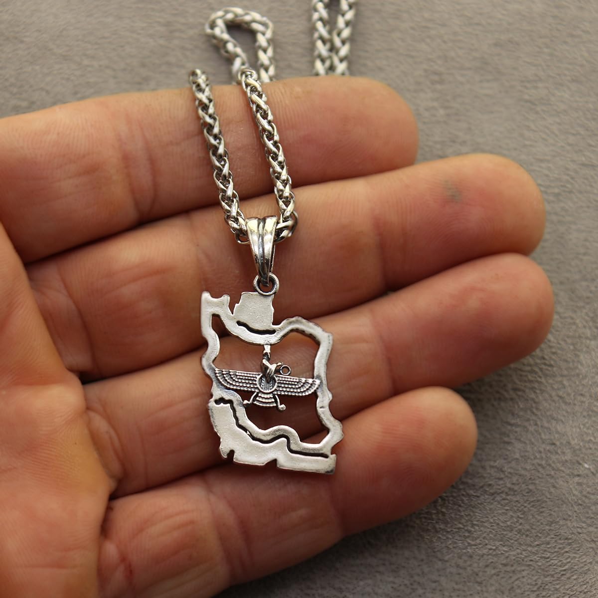 Sterling Silver Farvahar Persian Map Pahlavi Necklace Pendant Gift