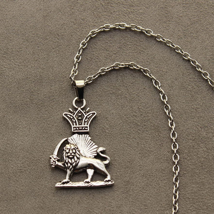 Asoodehdelan Persian Pahlavi Lion Sun Shir Khorshid Crown Necklace Chain