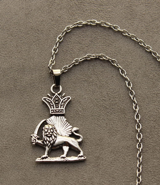 Asoodehdelan Persian Pahlavi Lion Sun Shir Khorshid Crown Necklace Chain