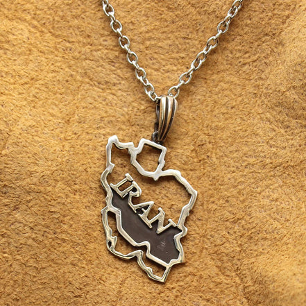 925 Sterling Silver Persian Iranian Iran Map Necklace Chain Gift