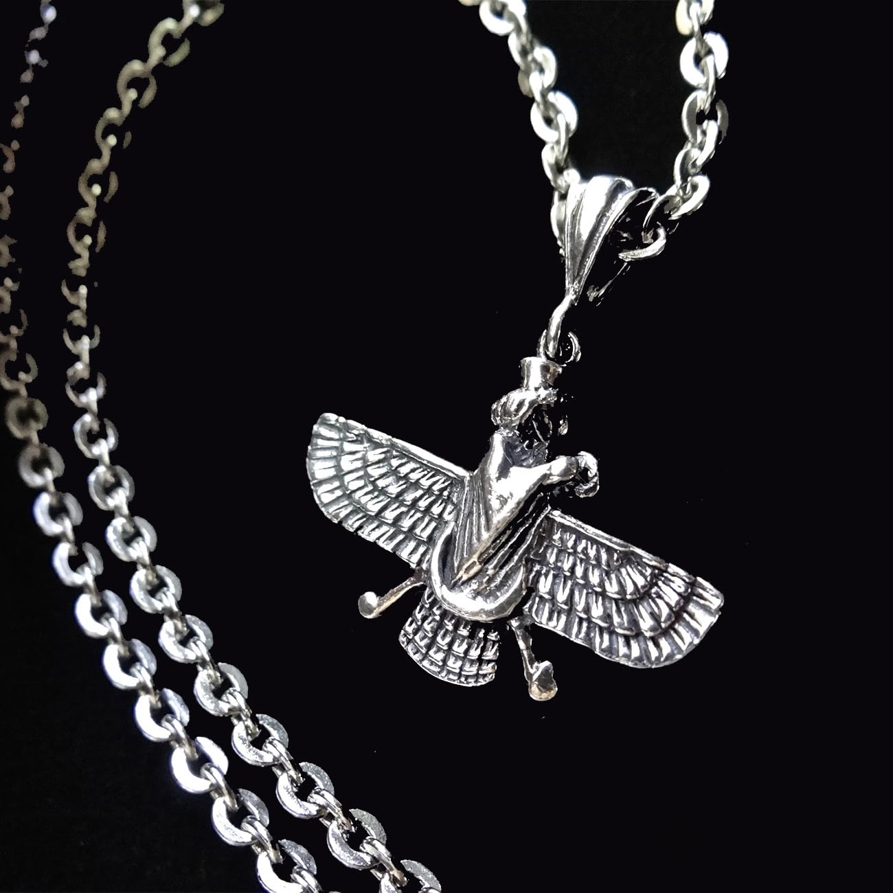 Small Sterling Silver Double Sided Farvahar Faravahar Necklace Chain