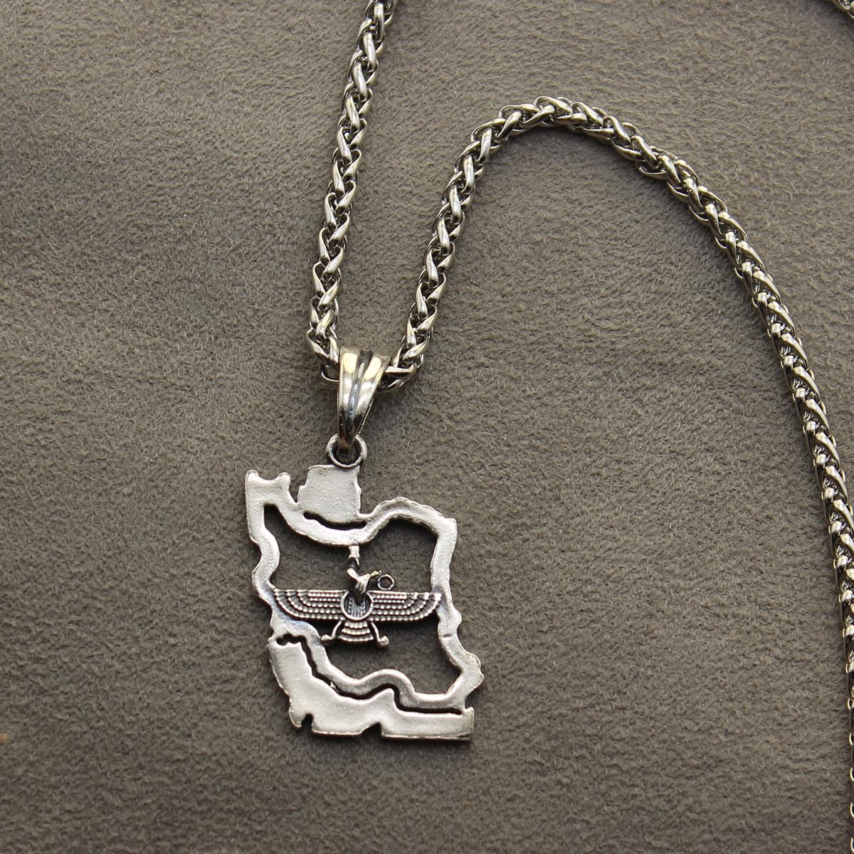 Sterling Silver Farvahar Persian Map Pahlavi Necklace Pendant Gift
