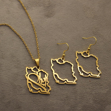 Persian Gulf iran iranian map necklace Earrings Set