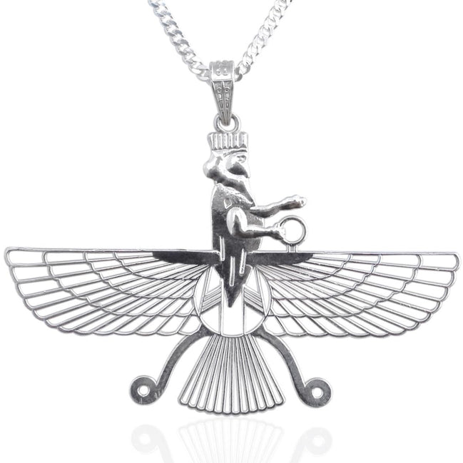 Sterling Silver Double Sided Farvahar Faravahar Necklace Chain Pendant
