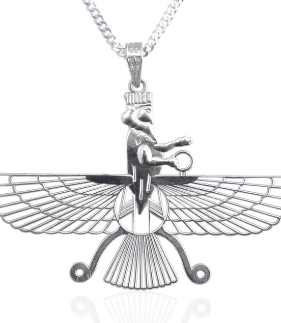 Sterling Silver Double Sided Farvahar Faravahar Necklace Chain Pendant