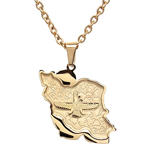 Iran Map Flag Farvahar Necklace Persian Iranian Faravahar Chain Necklace
