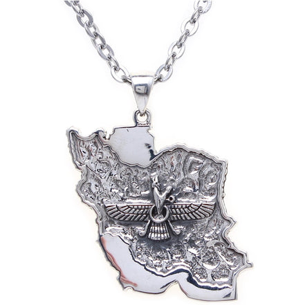 Sterling Silver 925 Map Flag Farvahar Persia Farsi Parsi Necklace Art Persian Gift