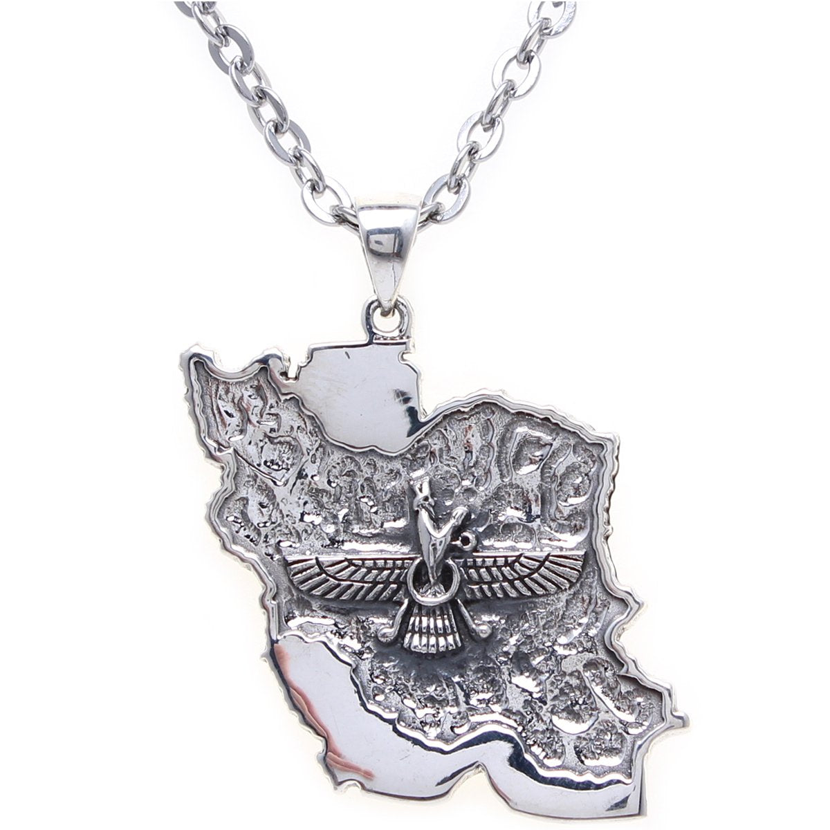 Sterling Silver 925 Map Flag Farvahar Persia Farsi Parsi Necklace Art Persian Gift