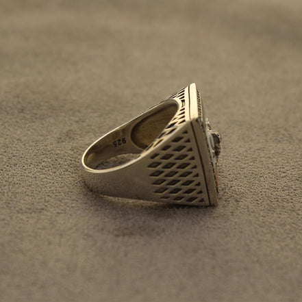 Sterling Silver Pahlavi Shir Khorshid Lion and Son Pahlavi Flag Ring Size 11.5