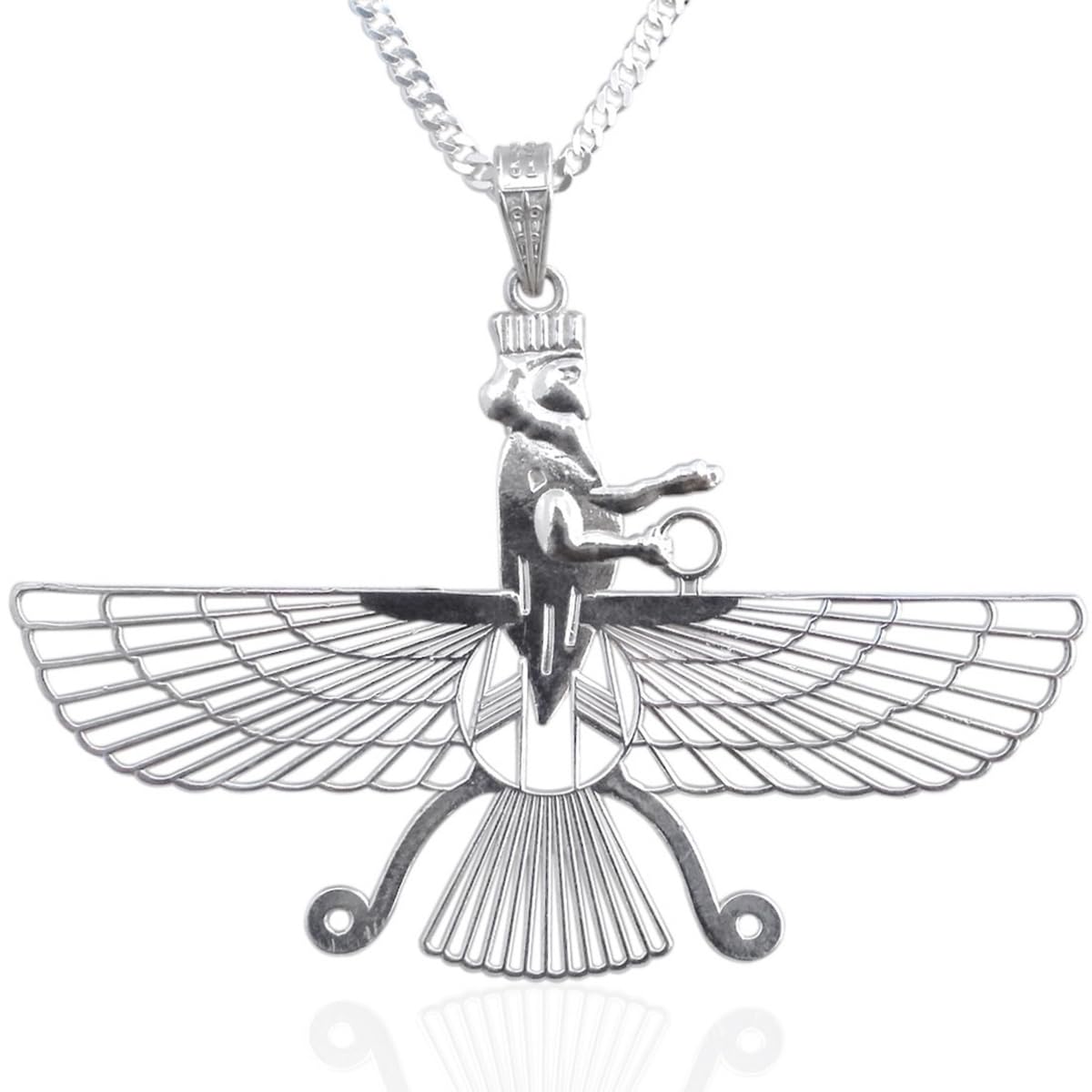 Sterling Silver Double Sided Farvahar Faravahar Necklace Chain Pendant