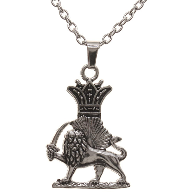 Asoodehdelan Persian Pahlavi Lion Sun Shir Khorshid Crown Necklace Chain
