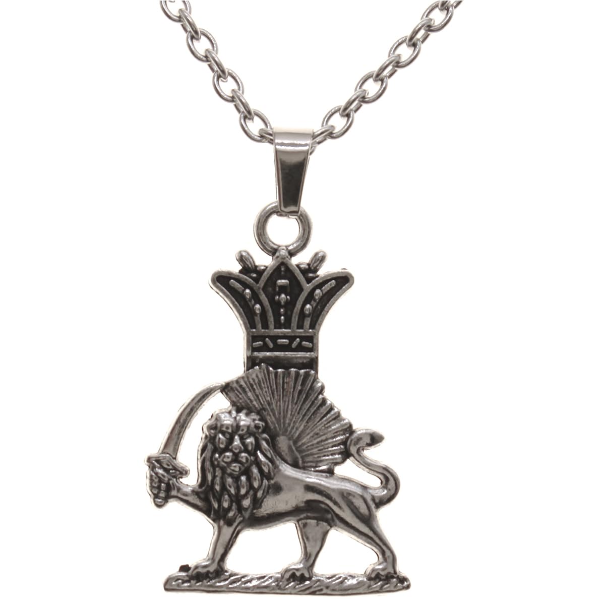 Asoodehdelan Persian Pahlavi Lion Sun Shir Khorshid Crown Necklace Chain