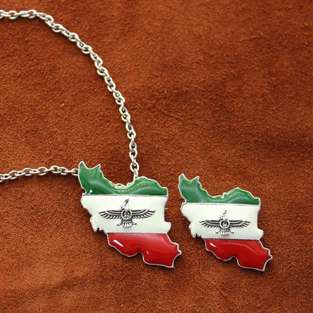 Sterling Silver Farvahar Iran Map Flag Necklace Pendant Gift