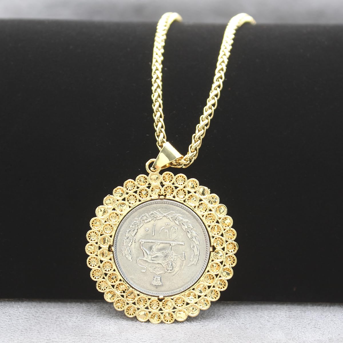 Iranian Persian Vintage Pahlavi Coin Shir Khorshid Lion Sun Necklace