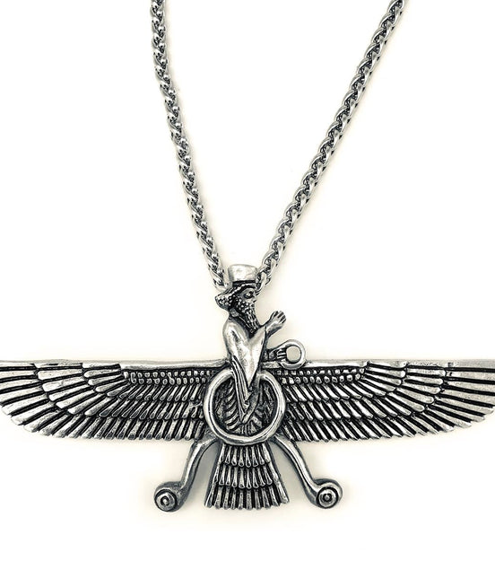 Sterling Silver Large Persian Zoroastrian Farvahar Farvahar Necklace