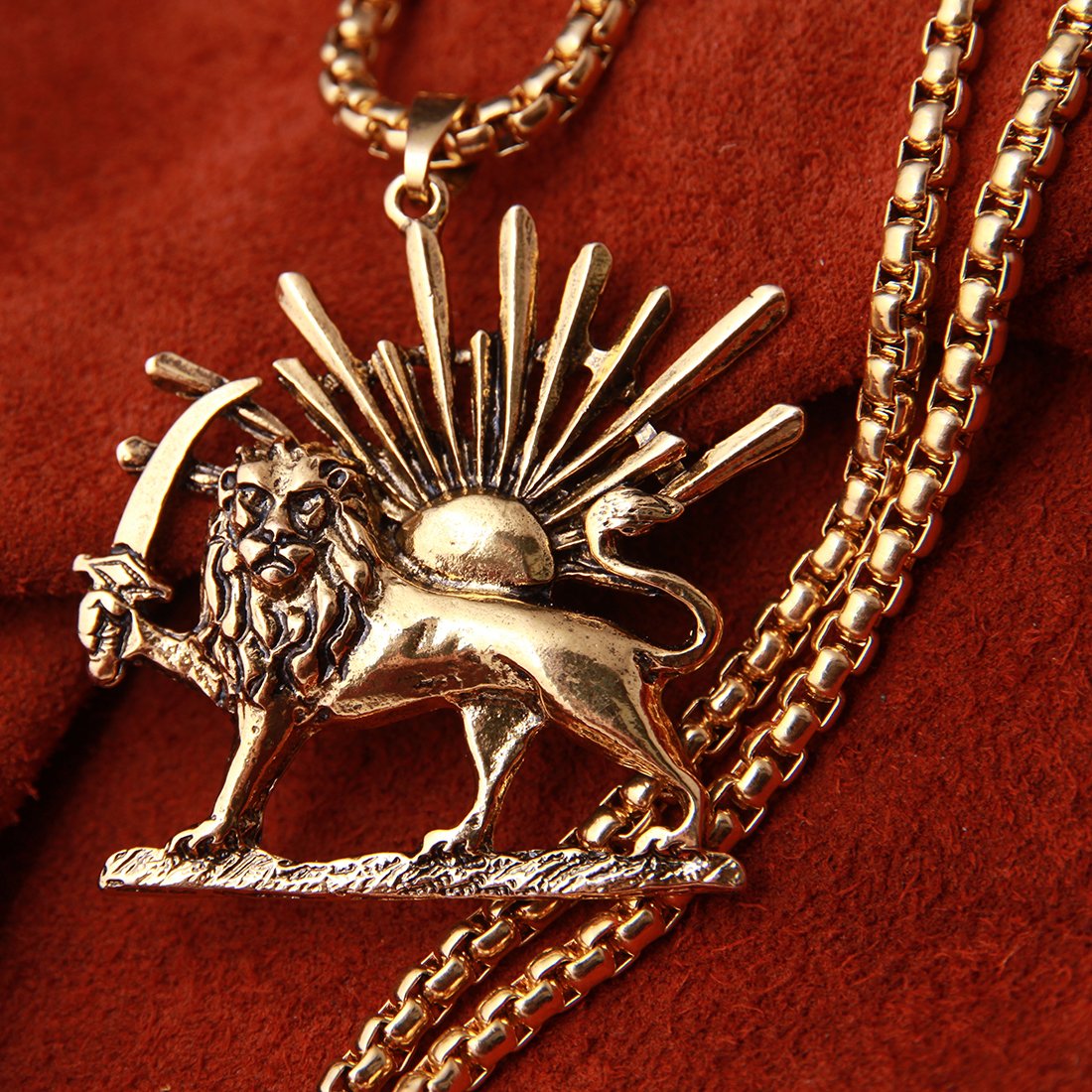 Persian Iranian Lion Sun Shir Khorshid Pahlavi Necklace