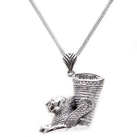 Sterling Siver 925 Persian Winged Lion Riton Necklace Persia Parsi Art Gift