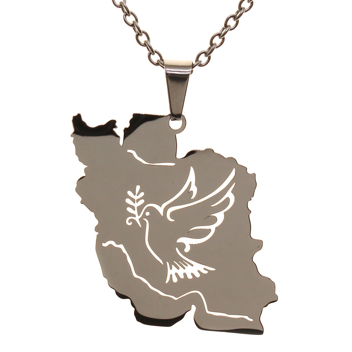 Iran Iranian Map Pendant Necklace Peace Dove