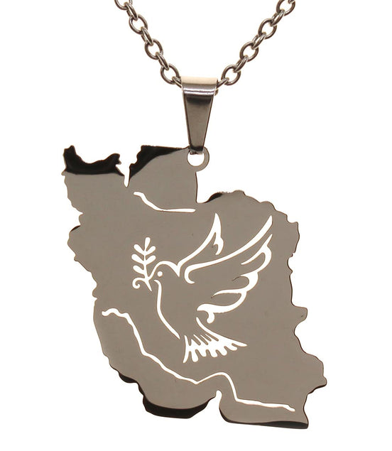Iran Iranian Map Pendant Necklace Peace Dove