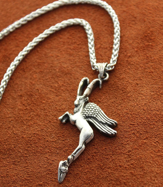 Sterling Silver Persian Iranian Necklace Winged Capricorn Necklace