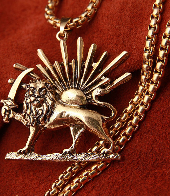 Persian Iranian Lion Sun Shir Khorshid Pahlavi Necklace