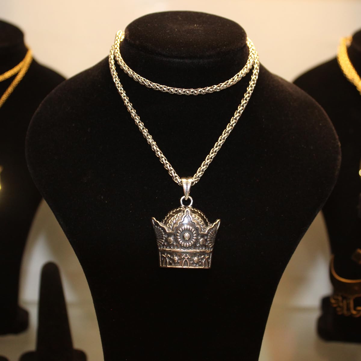 Asoodehdelan Sterling Silver Persian Pahlavi Kingdom Crown Necklace Chain Gift