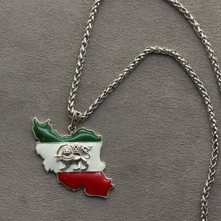 Sterling Shir khorshid Iran Map Flag Necklace Pendant Gift