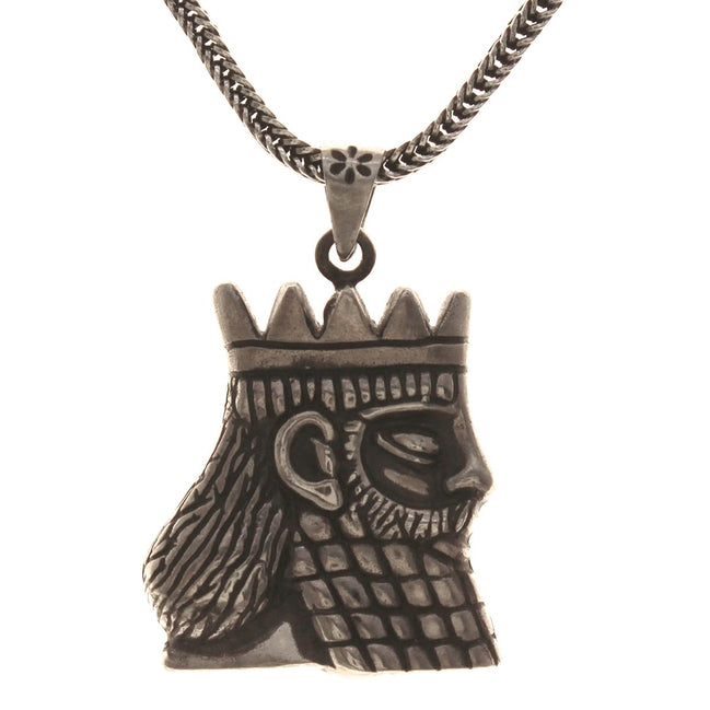 Sterling Silver Persian Empire Darius The Great King of Persia Necklace Pendant