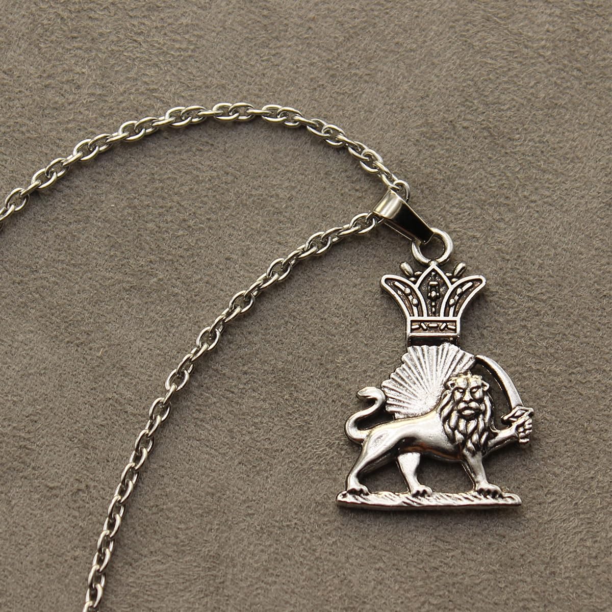 Asoodehdelan Persian Pahlavi Lion Sun Shir Khorshid Crown Necklace Chain