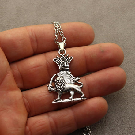 Asoodehdelan Persian Pahlavi Lion Sun Shir Khorshid Crown Necklace Chain