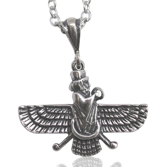 Small Sterling Silver Double Sided Farvahar Faravahar Necklace Chain