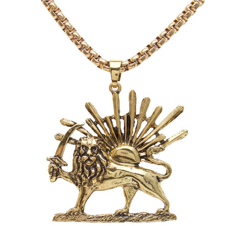 Persian Iranian Lion Sun Shir Khorshid Pahlavi Necklace