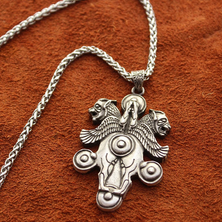 Sterling Silver Persian Iranian Achaemenid Winged Lion Shield Necklace